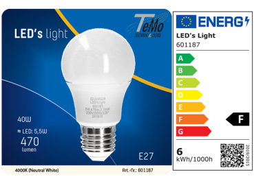 1 STÜCK (VPE) SHADA LED Classic E27 470m 5.5W, neutralweiss 4000K, A60 Opal, EEC: F (0601187)